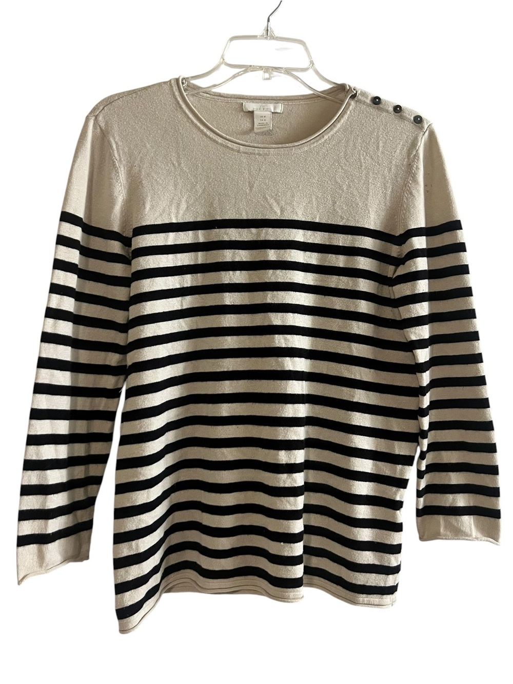 H&M Basics Striped Button Shoulder Sweater Beige Black US M
